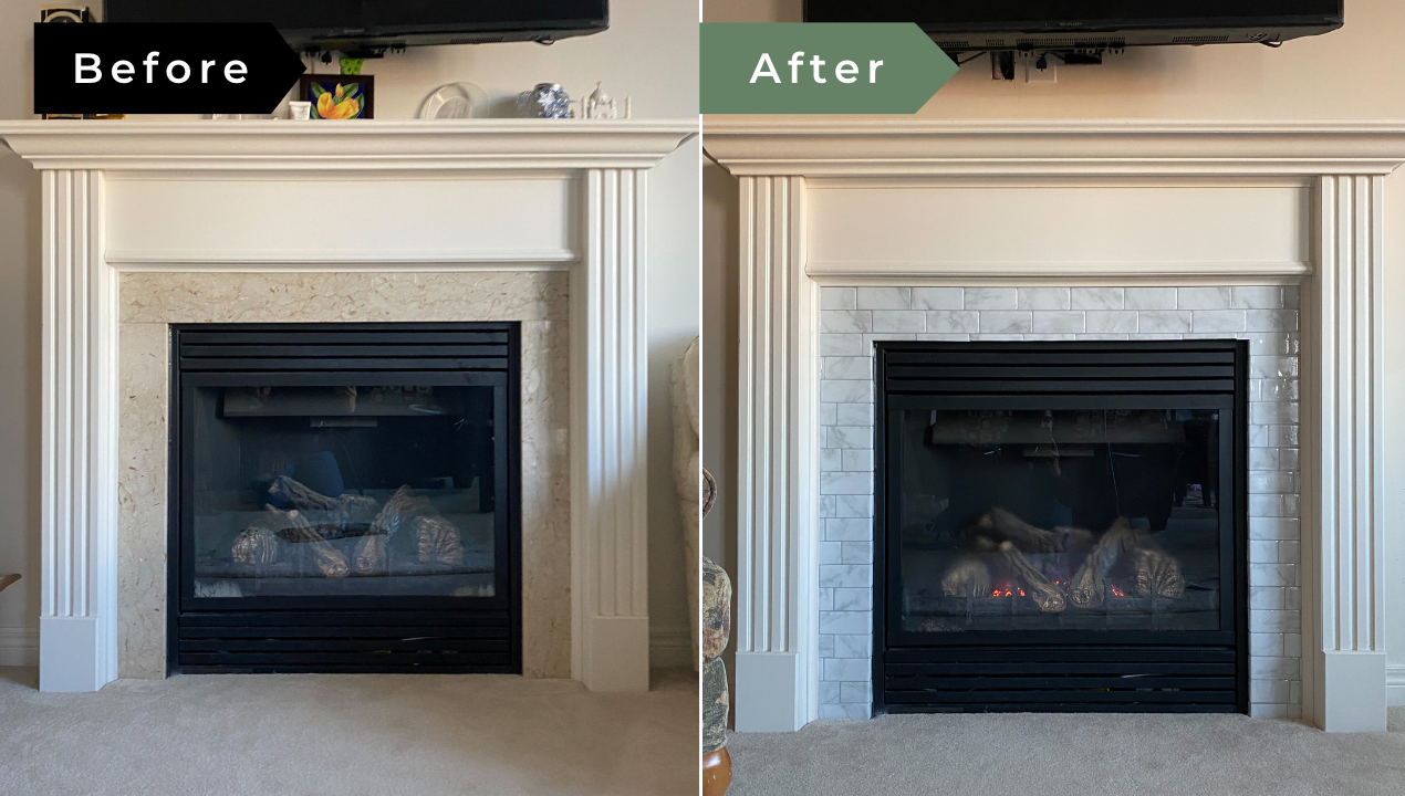 Easy Peel and Stick Tile Fireplace Makeover