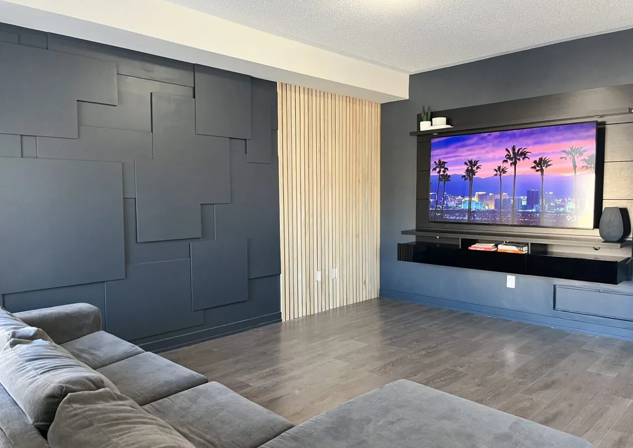 Modern black accent wall living room reveal