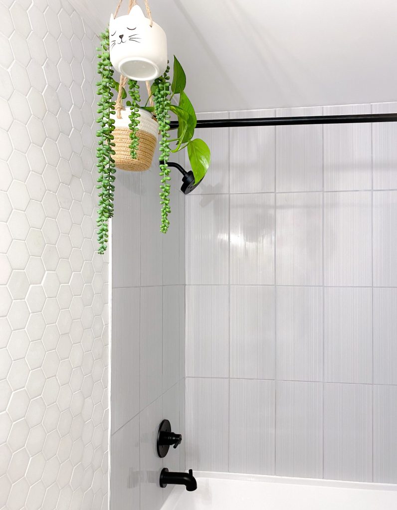 whimiscal hanging planters in a bathroom