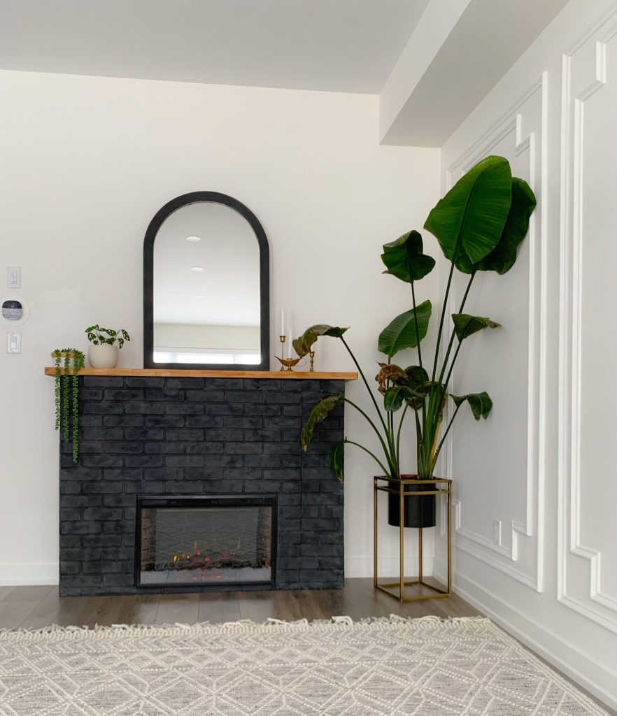 DIY Fireplace with faux black brick