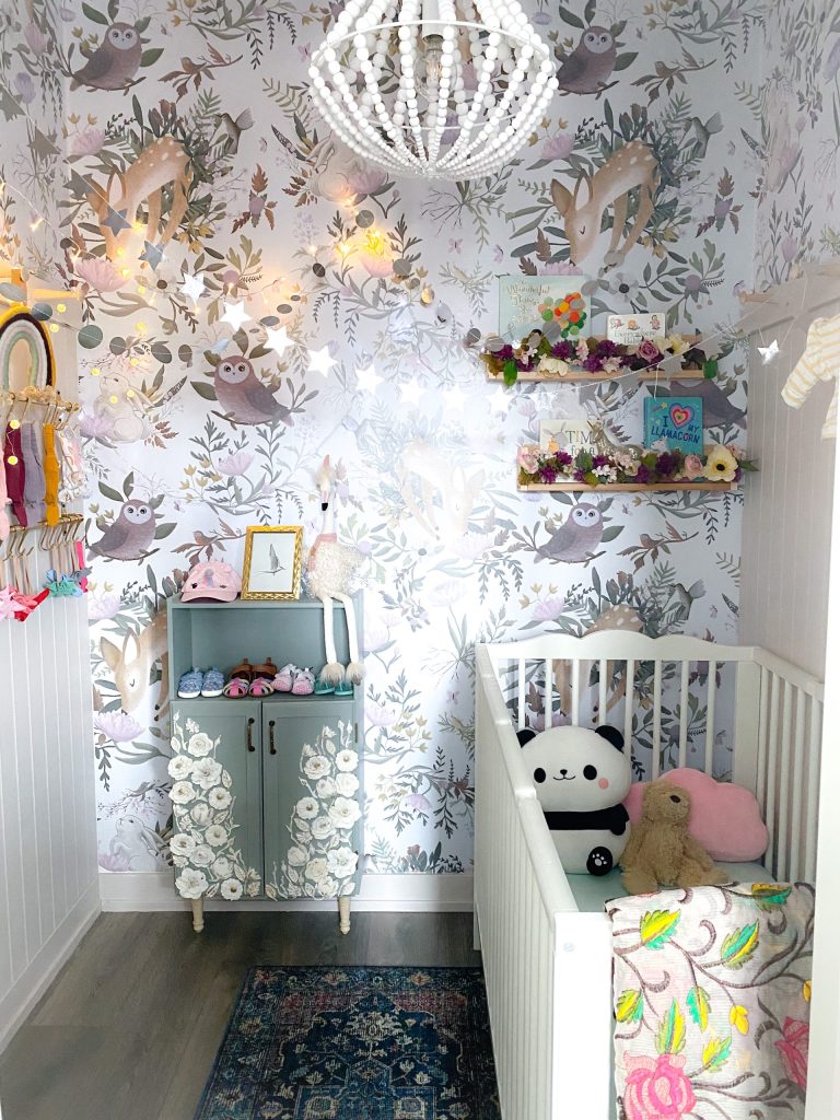 Woodlands Baby girl nursery in a closet