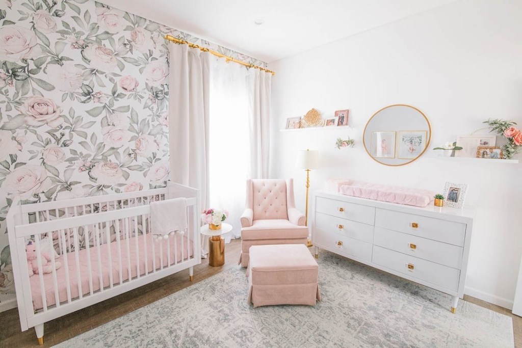pink flower wallpaper in Baby girl themes nursery