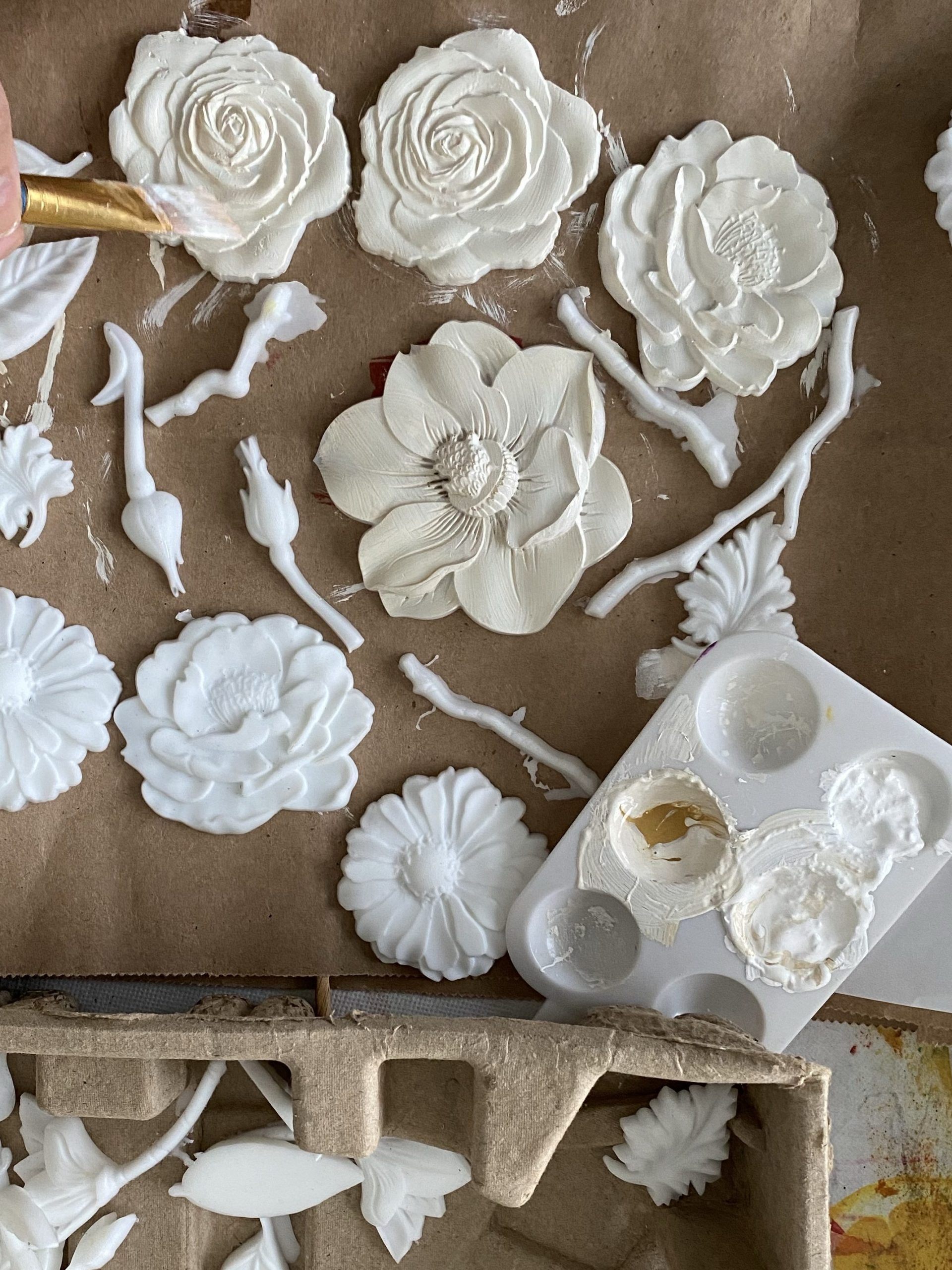 DIY Dresser Makeover - Resin flowers painted white with craft paint