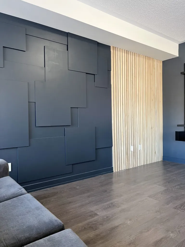 Modern living room with black accent walls
