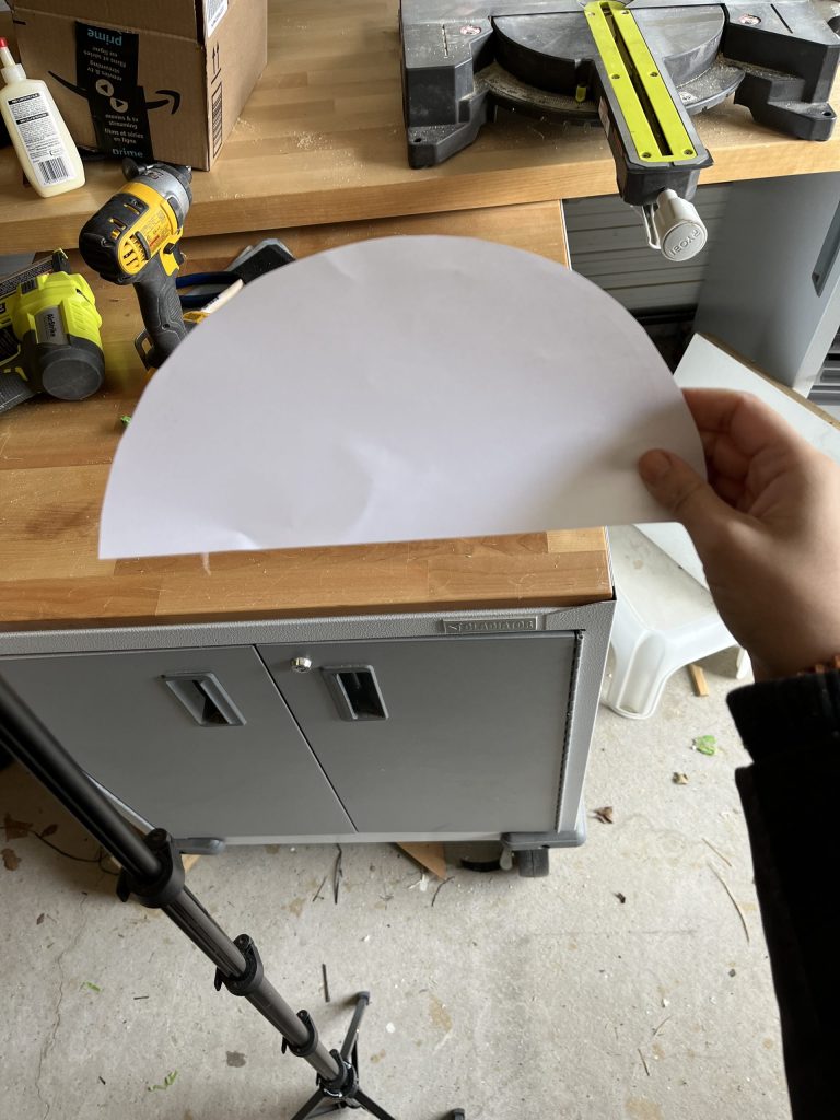 Cutting a semicircle tempate for the ikea hemnes shoe cabinet hack