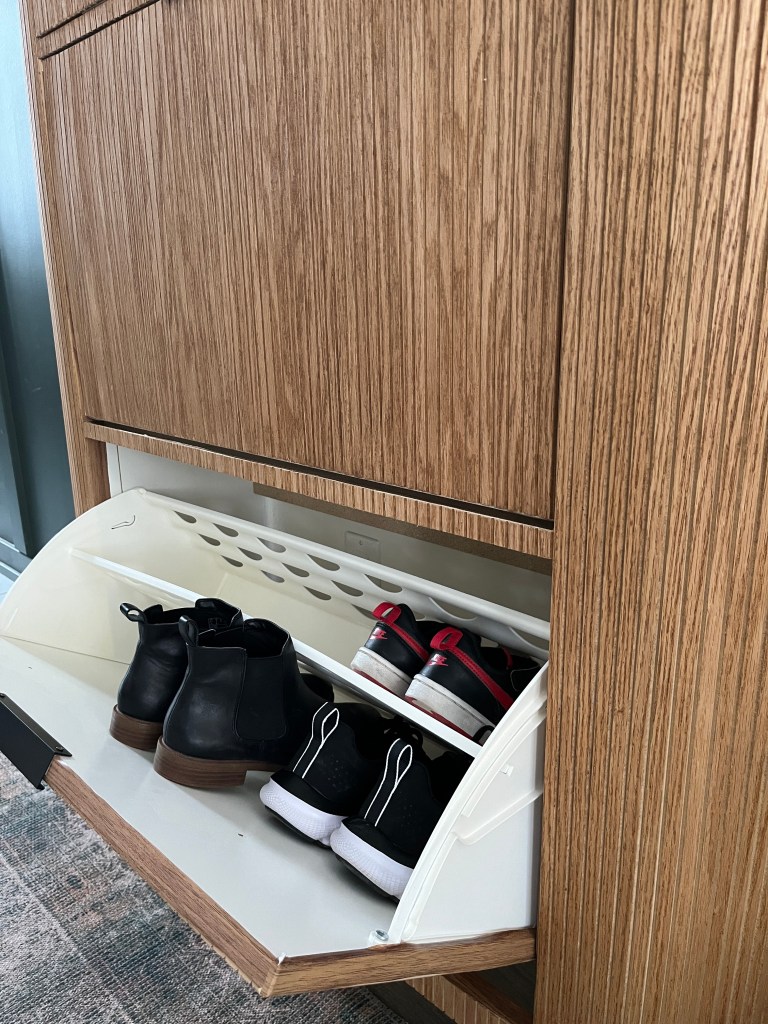 The result of the ikea hemnes shoe cabinet hack - open drawer