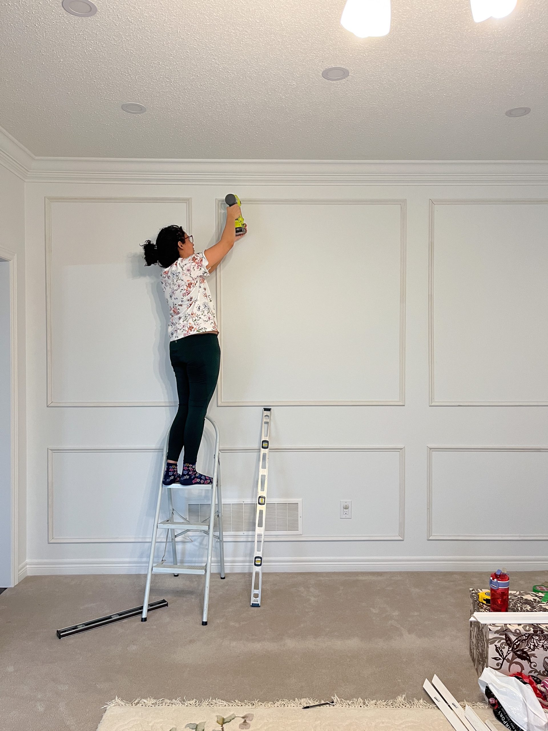 DIY Picture Frame Molding Accent Wall on Vaulted Ceiling for under $70